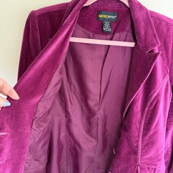 Metrostyle Women's Dark Pink 3 Button Velvet Jacket & Notched Lapels Sz 10 - Picture 5 of 6